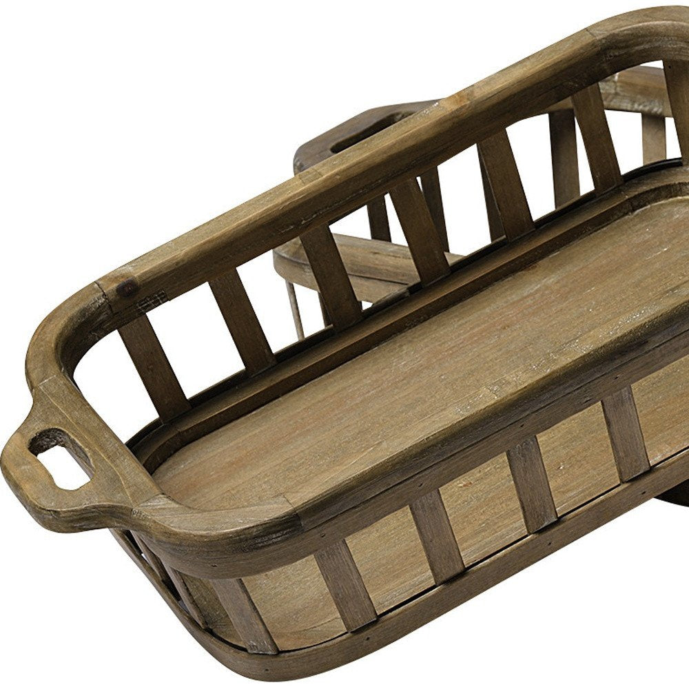 Set of Two Brown Wood Indoor Outdoor Tray With Handles  Warm Home View