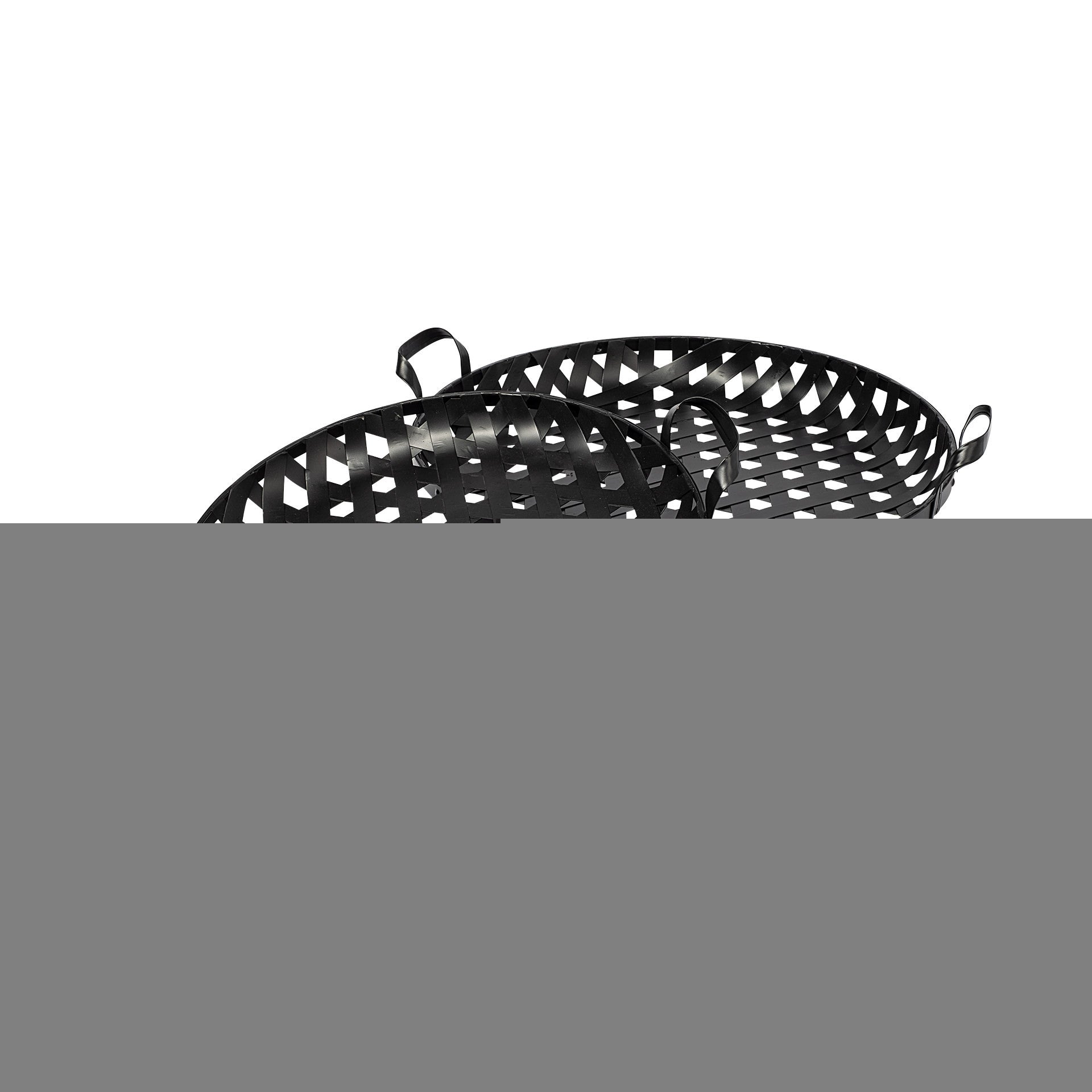 Set of Two Black Round Metal Indoor Outdoor Tray With Handles  Warm Home View