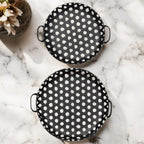 Set of Two Black Round Metal Indoor Outdoor Tray With Handles  Warm Home View