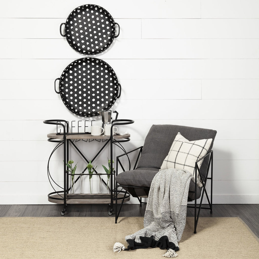 Set of Two Black Round Metal Indoor Outdoor Tray With Handles  Warm Home View