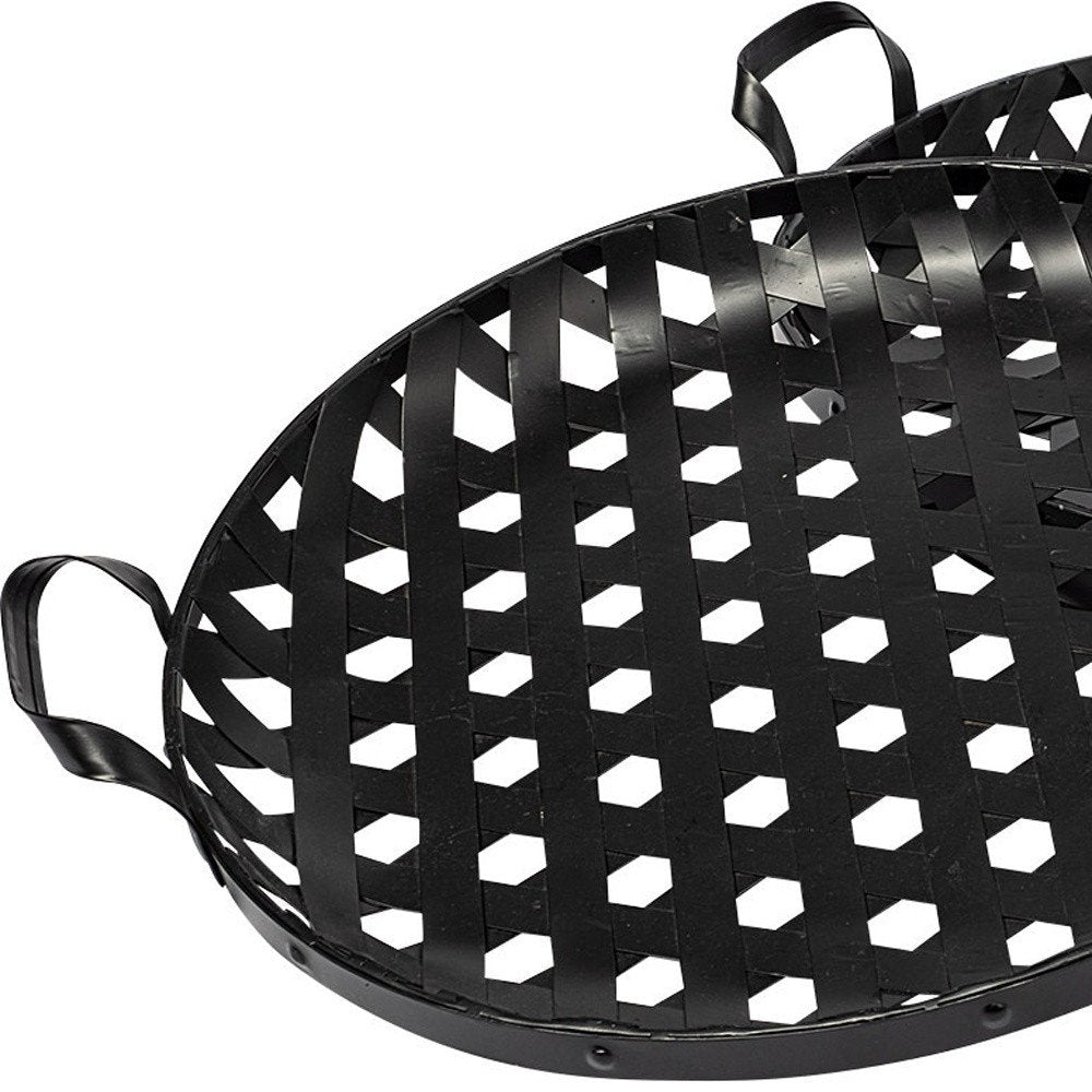Set of Two Black Round Metal Indoor Outdoor Tray With Handles  Warm Home View
