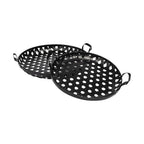Set of Two Black Round Metal Indoor Outdoor Tray With Handles  Warm Home View