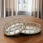 Set of Two Brown Round Wood Indoor Outdoor Vanity Tray With Handles  Warm Home View