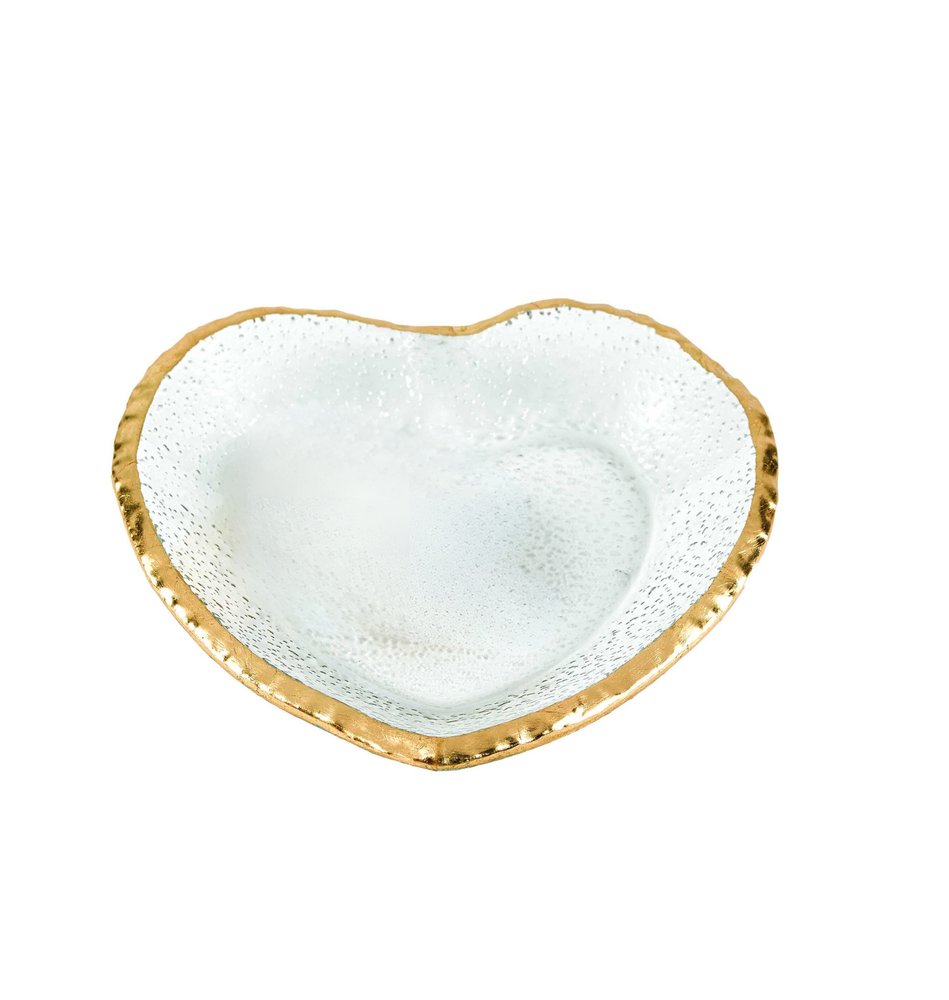 8" Mouth Blown Seeded Glass Heart Plate with Gold Rim  Warm Home View