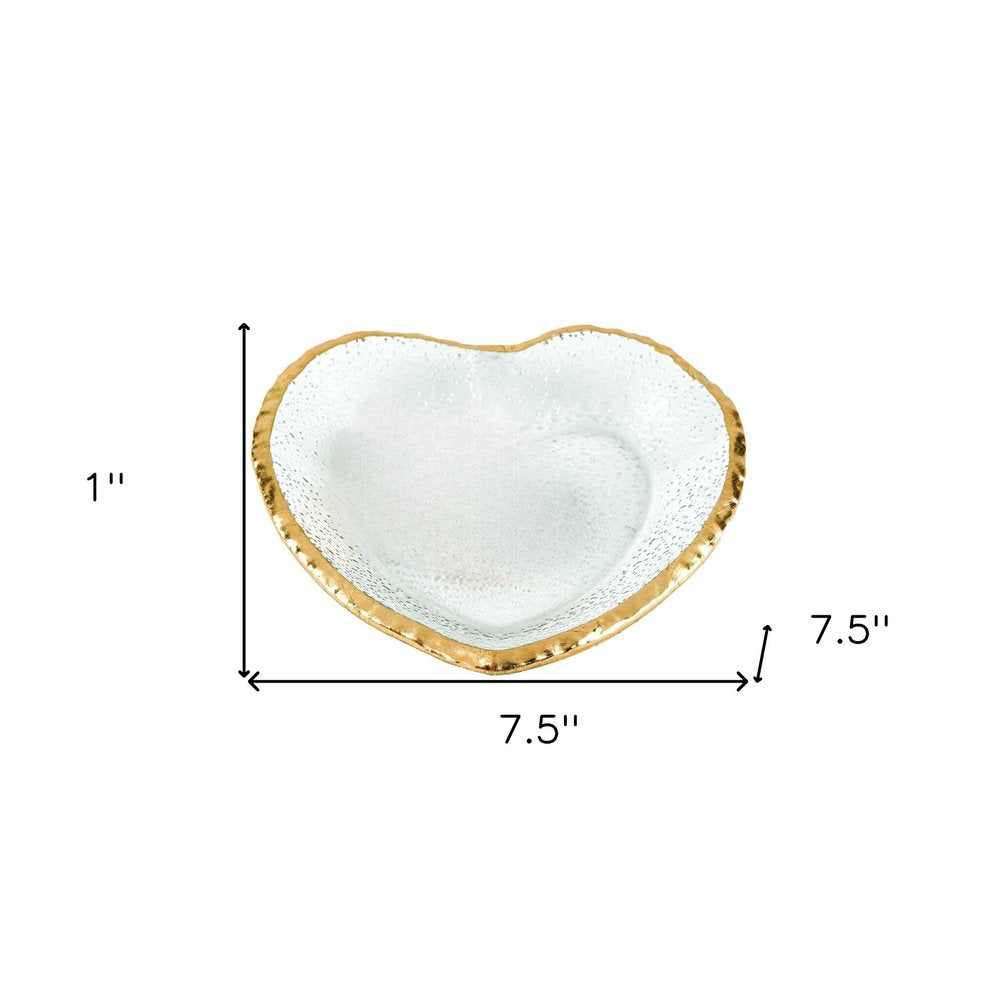 8" Mouth Blown Seeded Glass Heart Plate with Gold Rim  Warm Home View