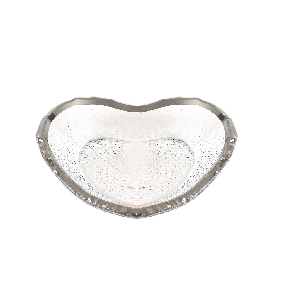8" Mouth Blown Seeded Glass Heart Plate with Silver Rim  Warm Home View