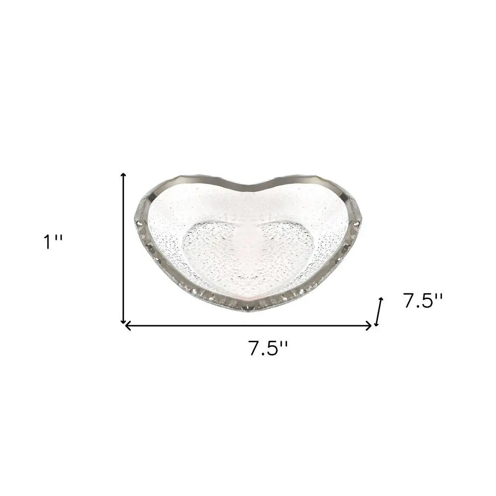 8" Mouth Blown Seeded Glass Heart Plate with Silver Rim  Warm Home View