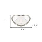 8" Mouth Blown Seeded Glass Heart Plate with Silver Rim  Warm Home View