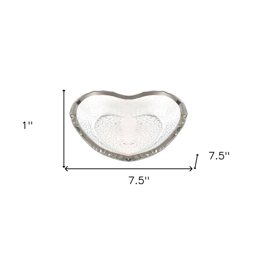 8" Mouth Blown Seeded Glass Heart Plate with Silver Rim  Warm Home View