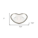 8" Mouth Blown Seeded Glass Heart Plate with Silver Rim  Warm Home View