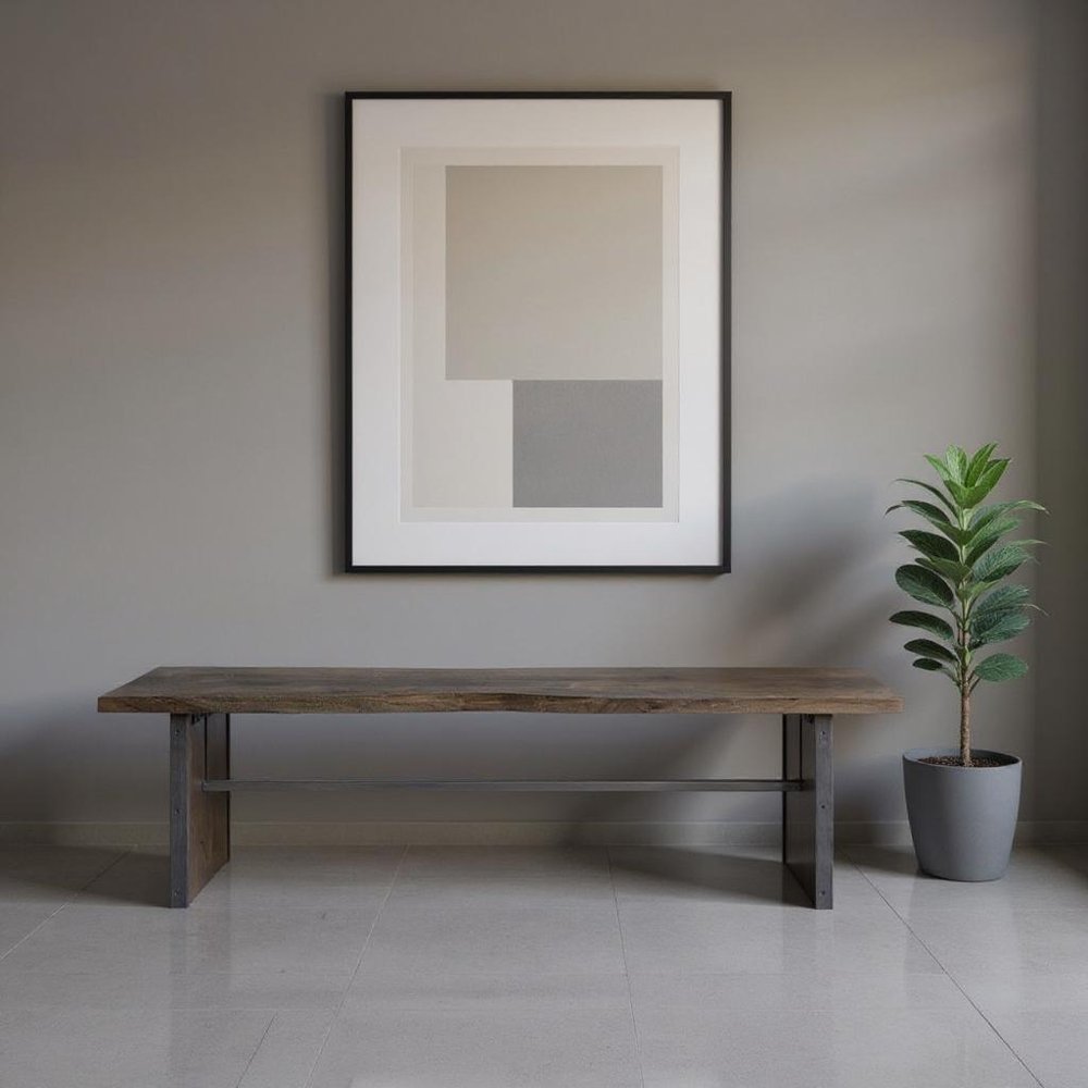 Rectangular Indian Mango Woodbrown Tone Finish W Metal Cladding On The Base Dining Bench  Warm Home View