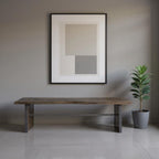 Rectangular Indian Mango Woodbrown Tone Finish W Metal Cladding On The Base Dining Bench  Warm Home View