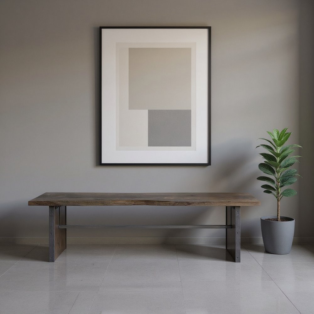 Rectangular Indian Mango Woodbrown Tone Finish W Metal Cladding On The Base Dining Bench  Warm Home View
