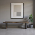 Rectangular Indian Mango Woodbrown Tone Finish W Metal Cladding On The Base Dining Bench  Warm Home View