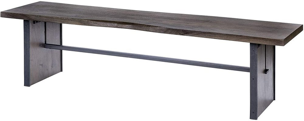 Rectangular Indian Mango Woodbrown Tone Finish W Metal Cladding On The Base Dining Bench  Warm Home View