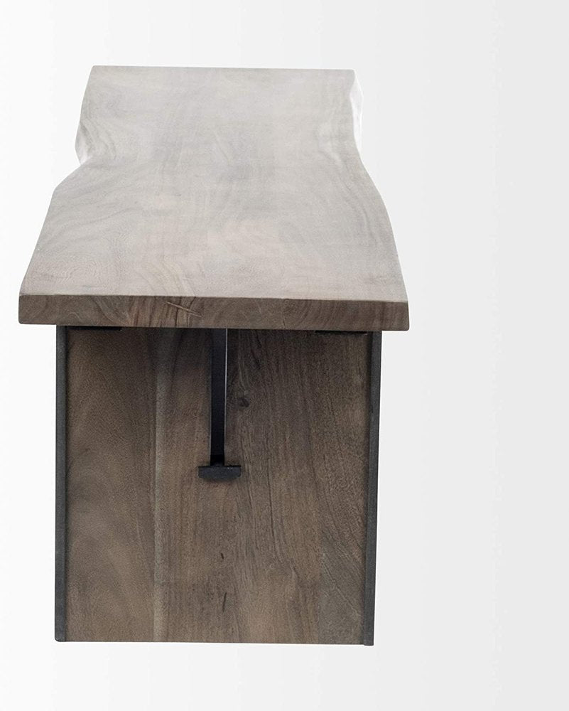 Rectangular Indian Mango Woodbrown Tone Finish W Metal Cladding On The Base Dining Bench  Warm Home View