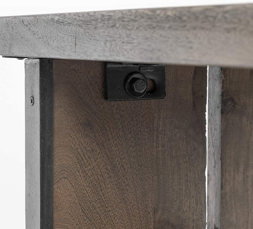 Rectangular Indian Mango Woodbrown Tone Finish W Metal Cladding On The Base Dining Bench  Warm Home View