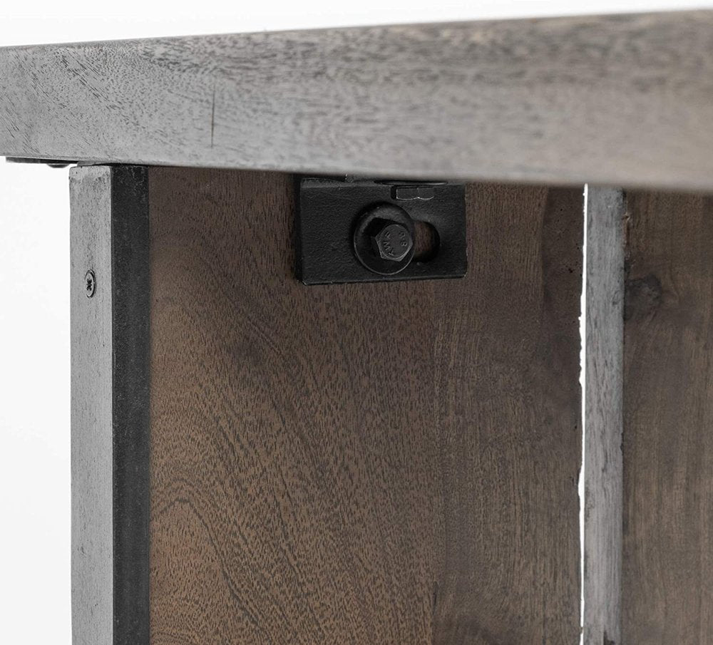 Rectangular Indian Mango Woodbrown Tone Finish W Metal Cladding On The Base Dining Bench  Warm Home View