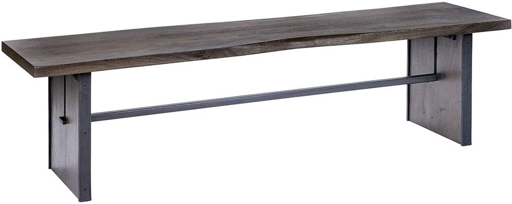 Rectangular Indian Mango Woodbrown Tone Finish W Metal Cladding On The Base Dining Bench  Warm Home View