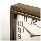 Square  Bronze Toned Metal Desk Table Clock With Traditional Black Numbers And Hands  Warm Home View