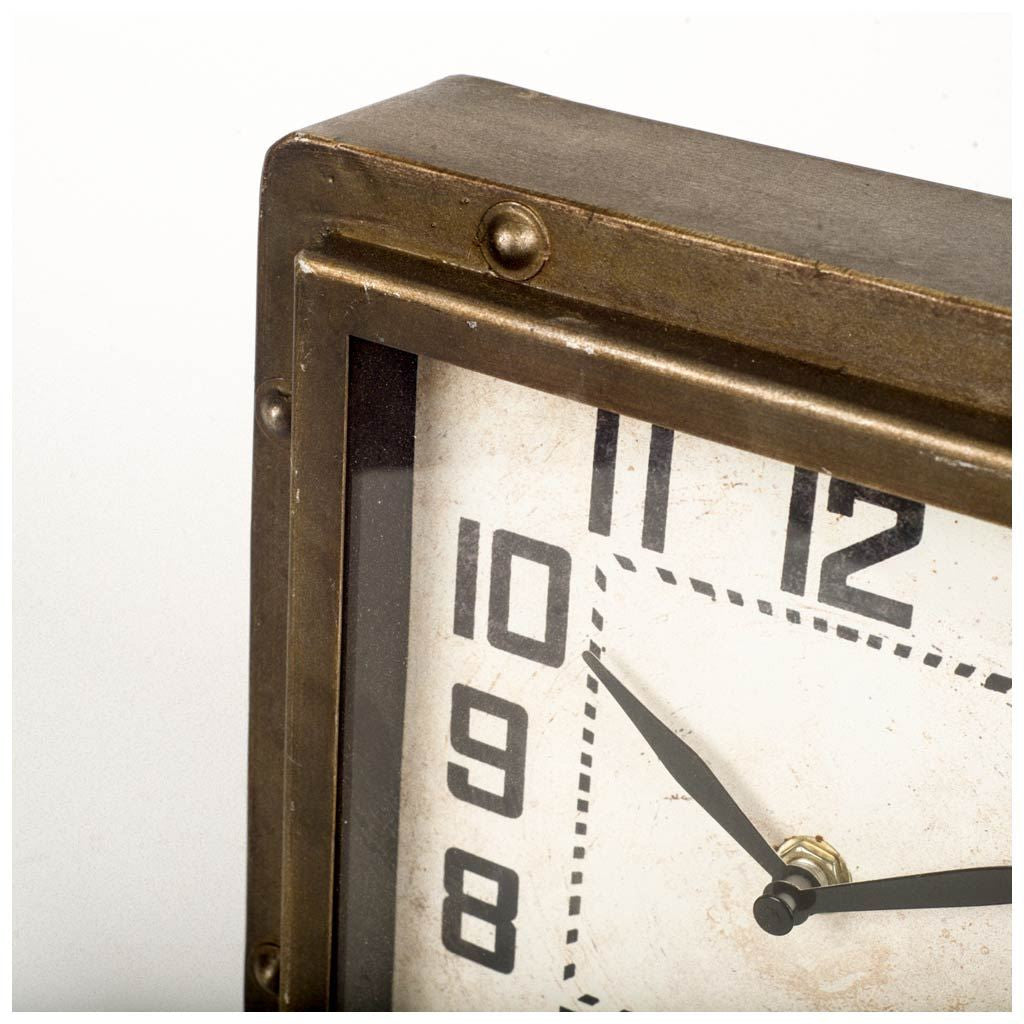 Square  Bronze Toned Metal Desk Table Clock With Traditional Black Numbers And Hands  Warm Home View