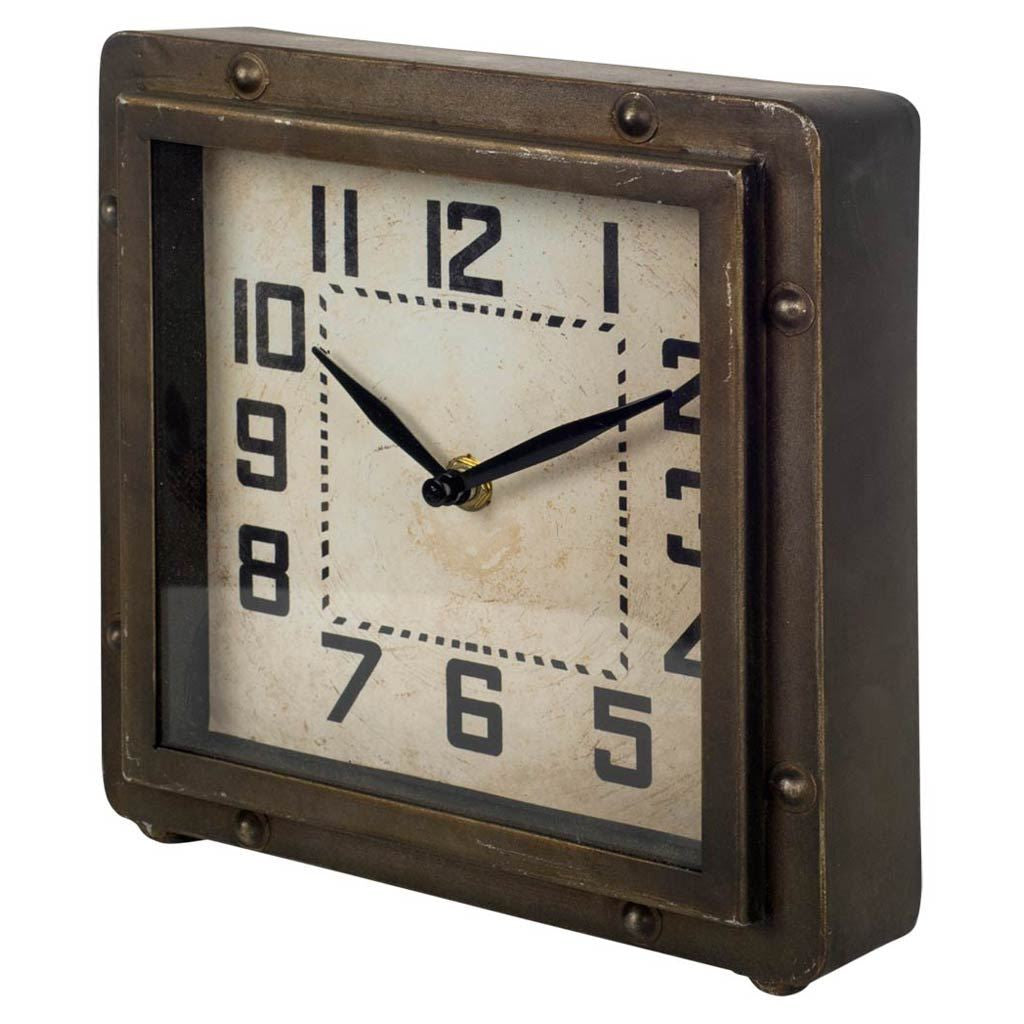 Square  Bronze Toned Metal Desk Table Clock With Traditional Black Numbers And Hands  Warm Home View