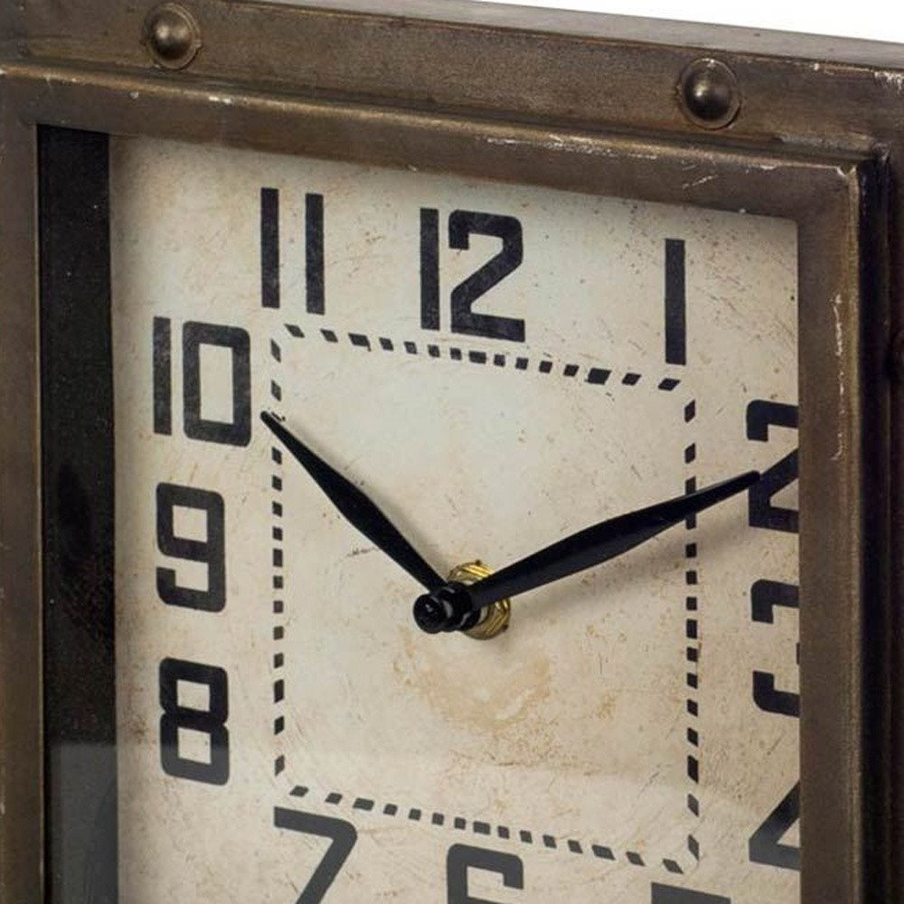 Square  Bronze Toned Metal Desk Table Clock With Traditional Black Numbers And Hands  Warm Home View