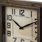 Square  Bronze Toned Metal Desk Table Clock With Traditional Black Numbers And Hands  Warm Home View