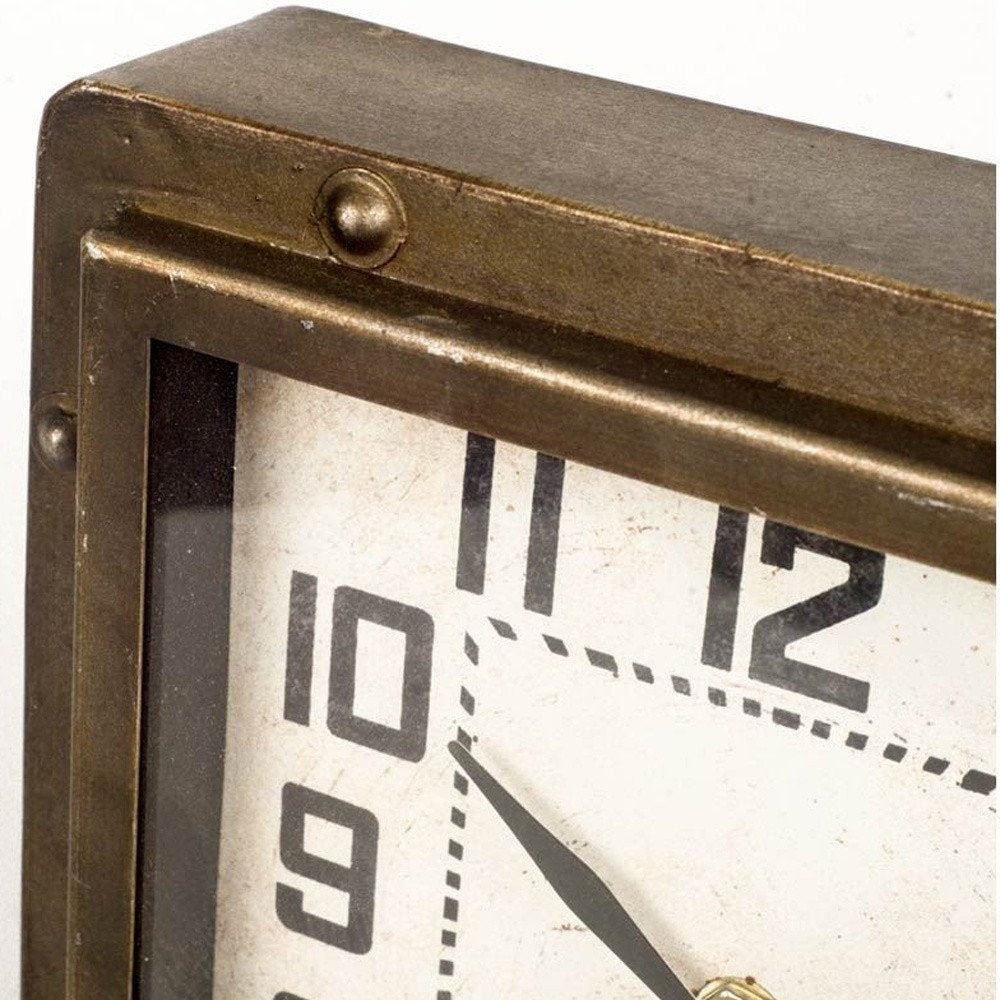 Square  Bronze Toned Metal Desk Table Clock With Traditional Black Numbers And Hands  Warm Home View