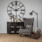 50" Circle Black Metal Skeleton Wall Clock  Warm Home View