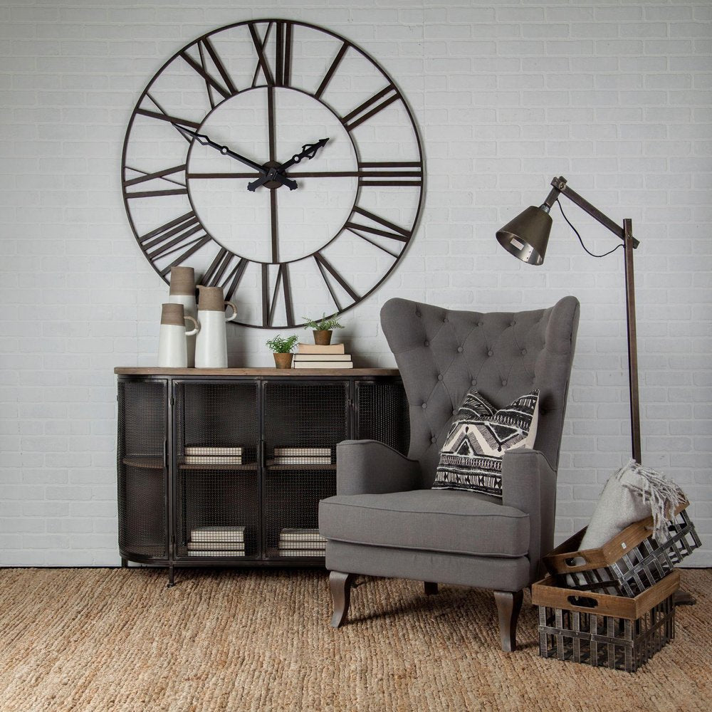 50" Circle Black Metal Skeleton Wall Clock  Warm Home View
