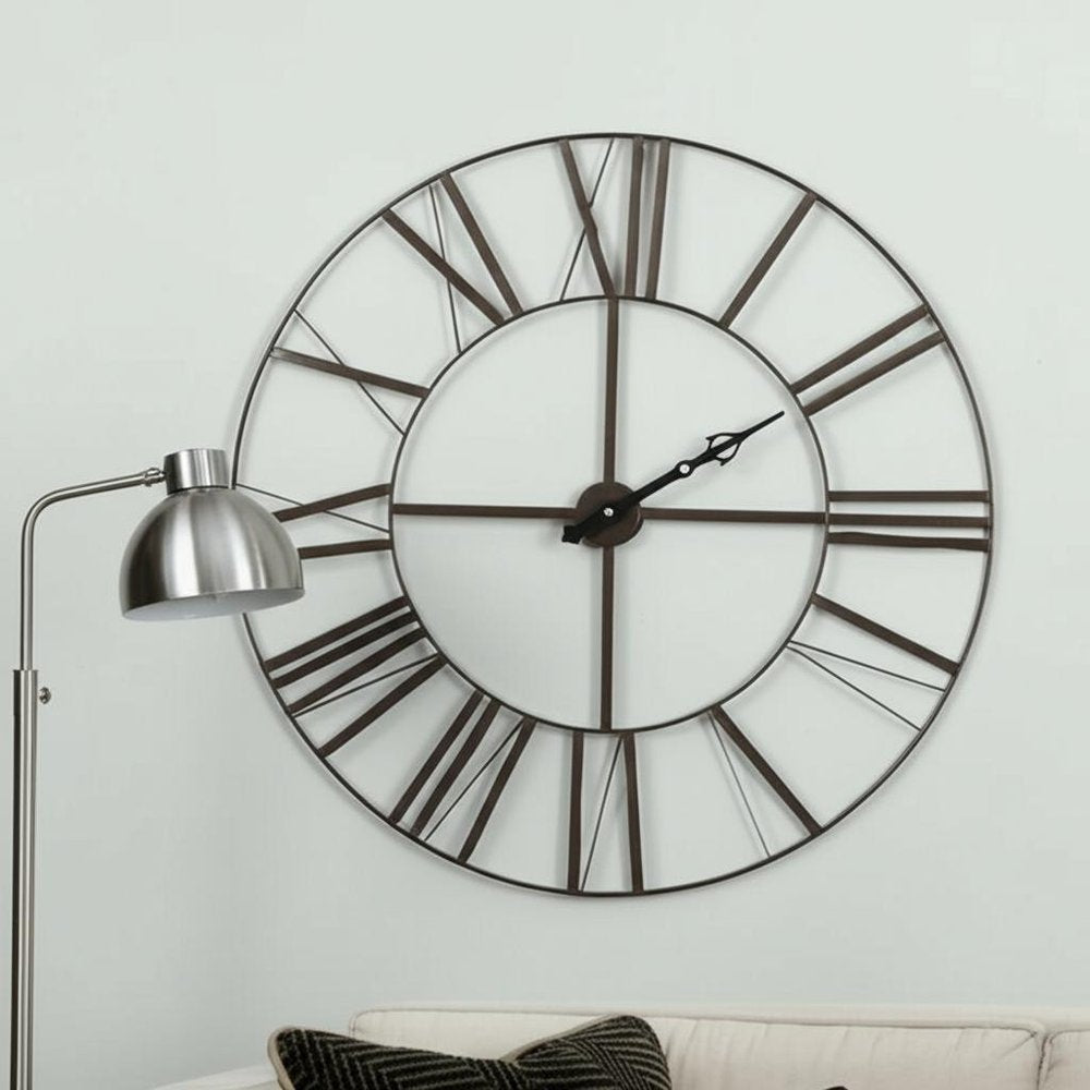50" Circle Black Metal Skeleton Wall Clock  Warm Home View