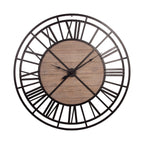 59" Black And Brown Metal and Solid Wood Skeleton Circle Wall Clock  Warm Home View