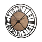 59" Black And Brown Metal and Solid Wood Skeleton Circle Wall Clock  Warm Home View