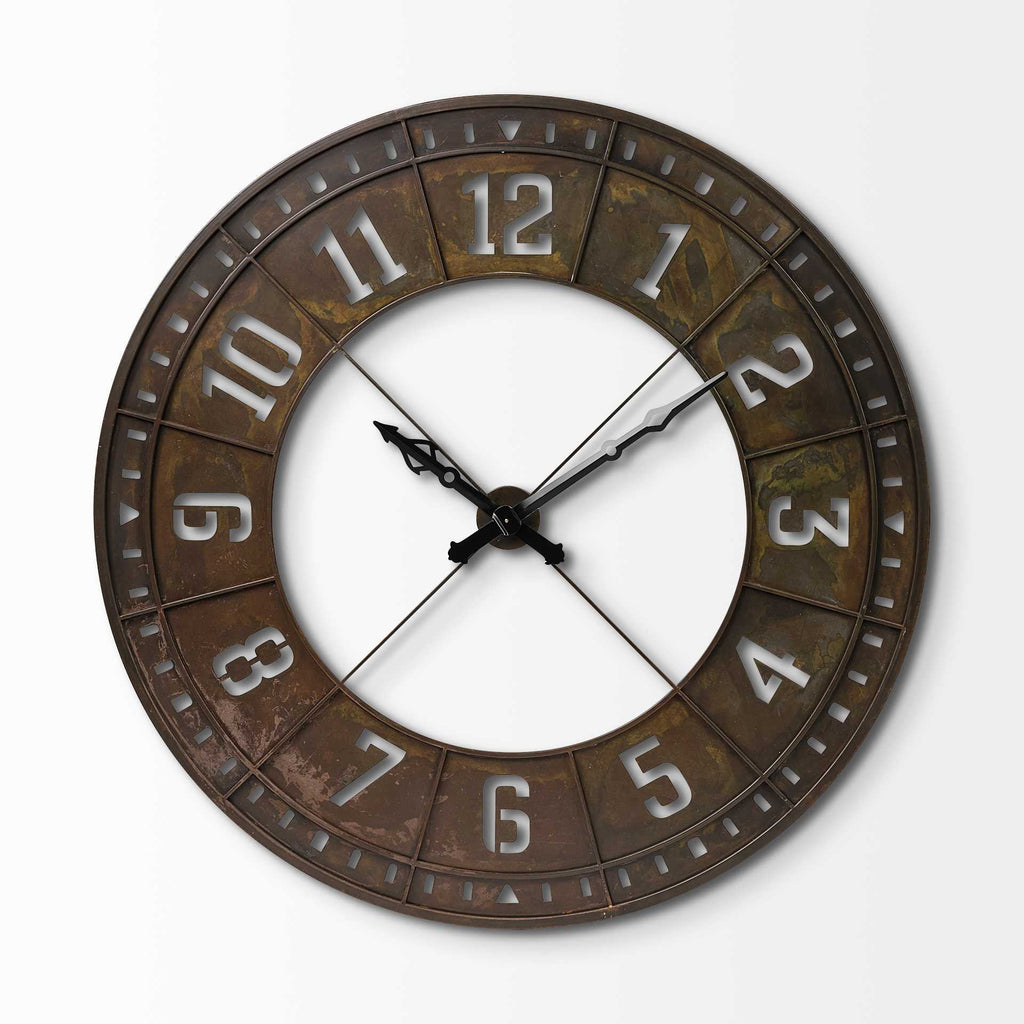 57" Round Industrial Brown Wall Clock  Warm Home View