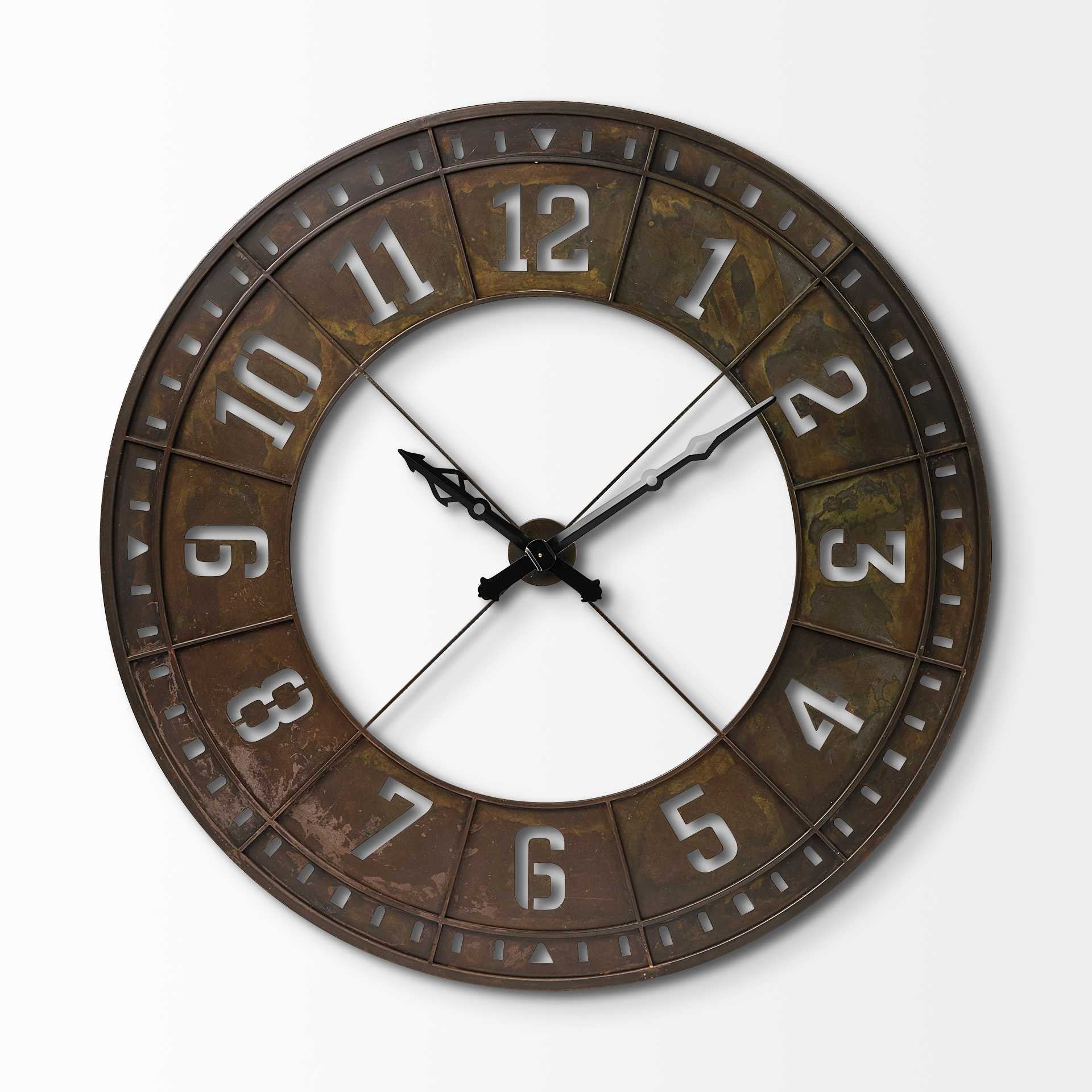 57" Round Industrial Brown Wall Clock  Warm Home View