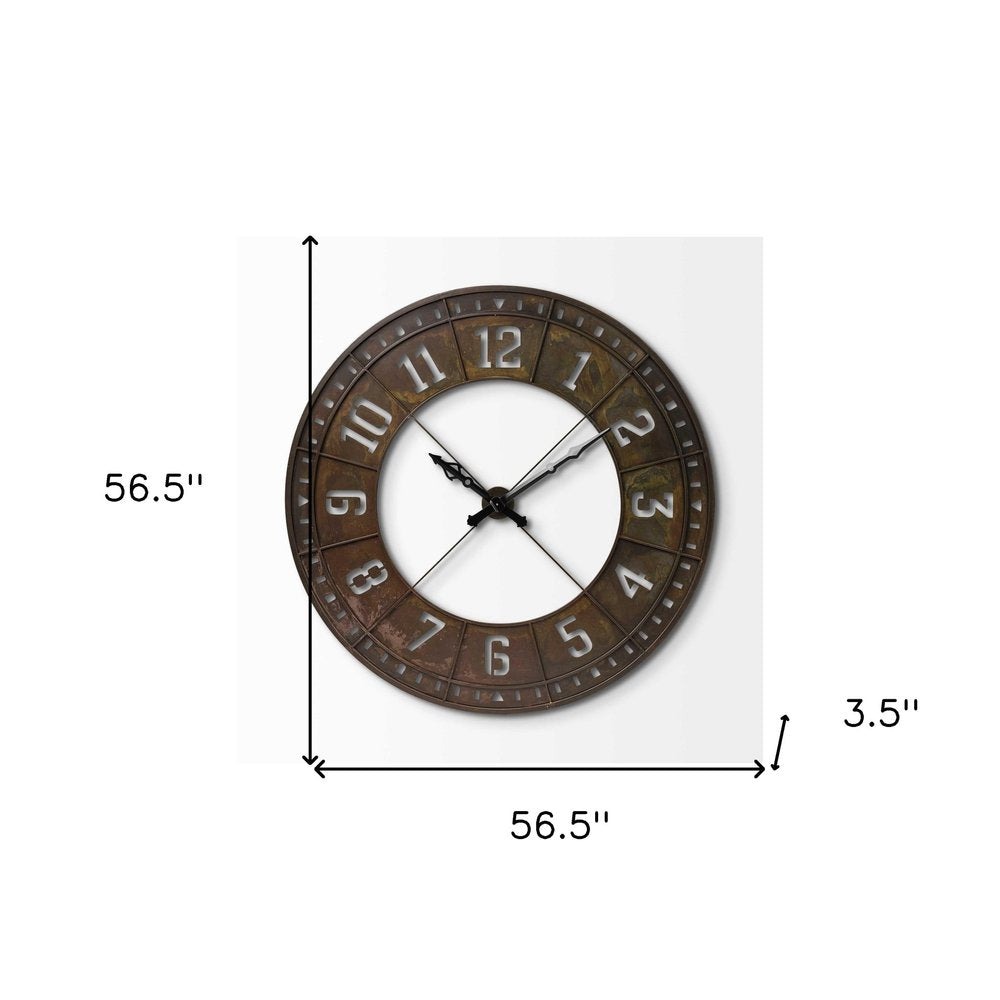 57" Round Industrial Brown Wall Clock  Warm Home View