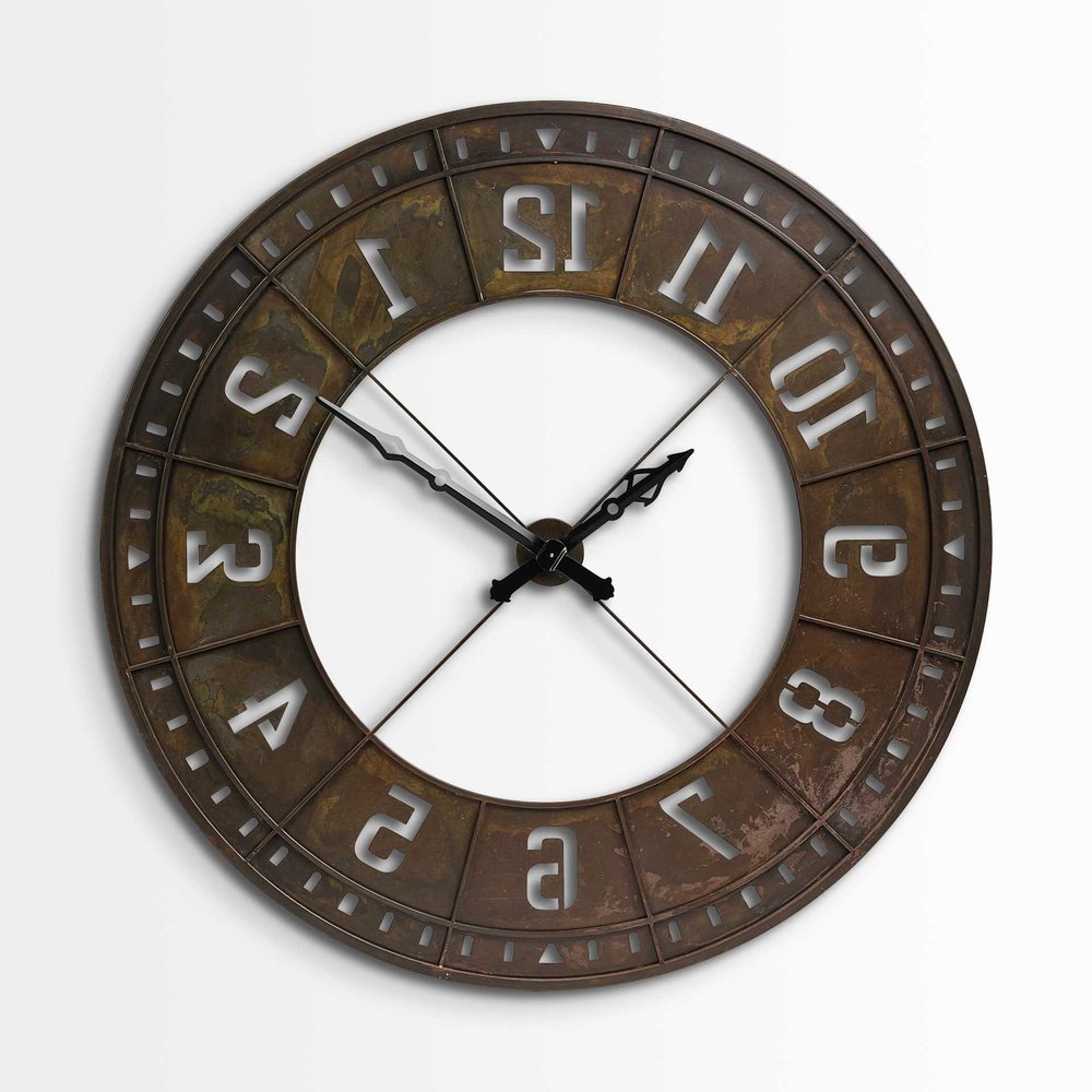 57" Round Industrial Brown Wall Clock  Warm Home View