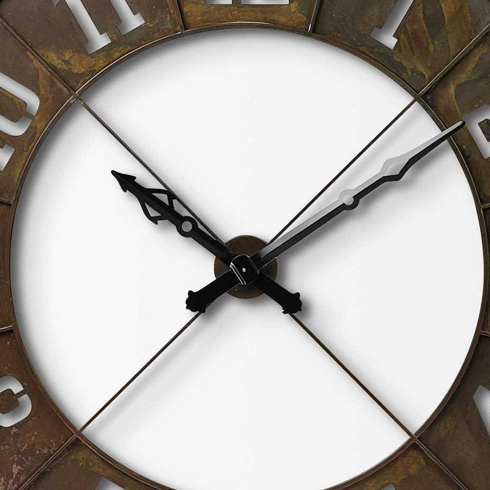 57" Round Industrial Brown Wall Clock  Warm Home View