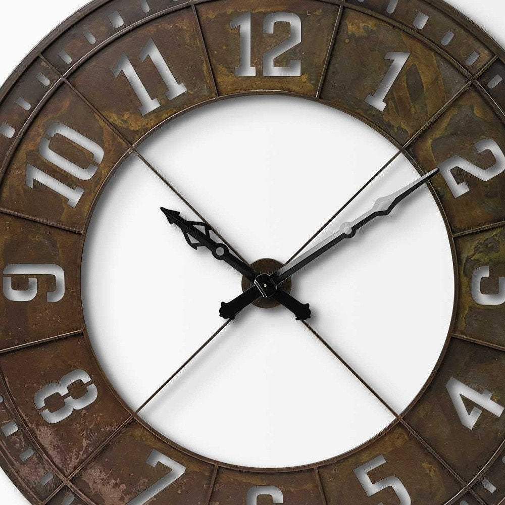 57" Round Industrial Brown Wall Clock  Warm Home View