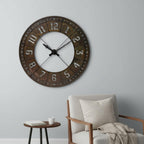 57" Round Industrial Brown Wall Clock  Warm Home View