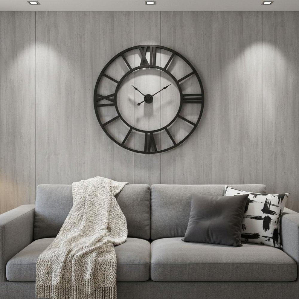 54" Round Xl Industrial Style Wall Clock With Open Face Desing  Warm Home View