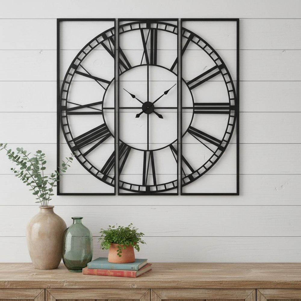 60" Round and Square Industrial Style Wall Clock  Warm Home View