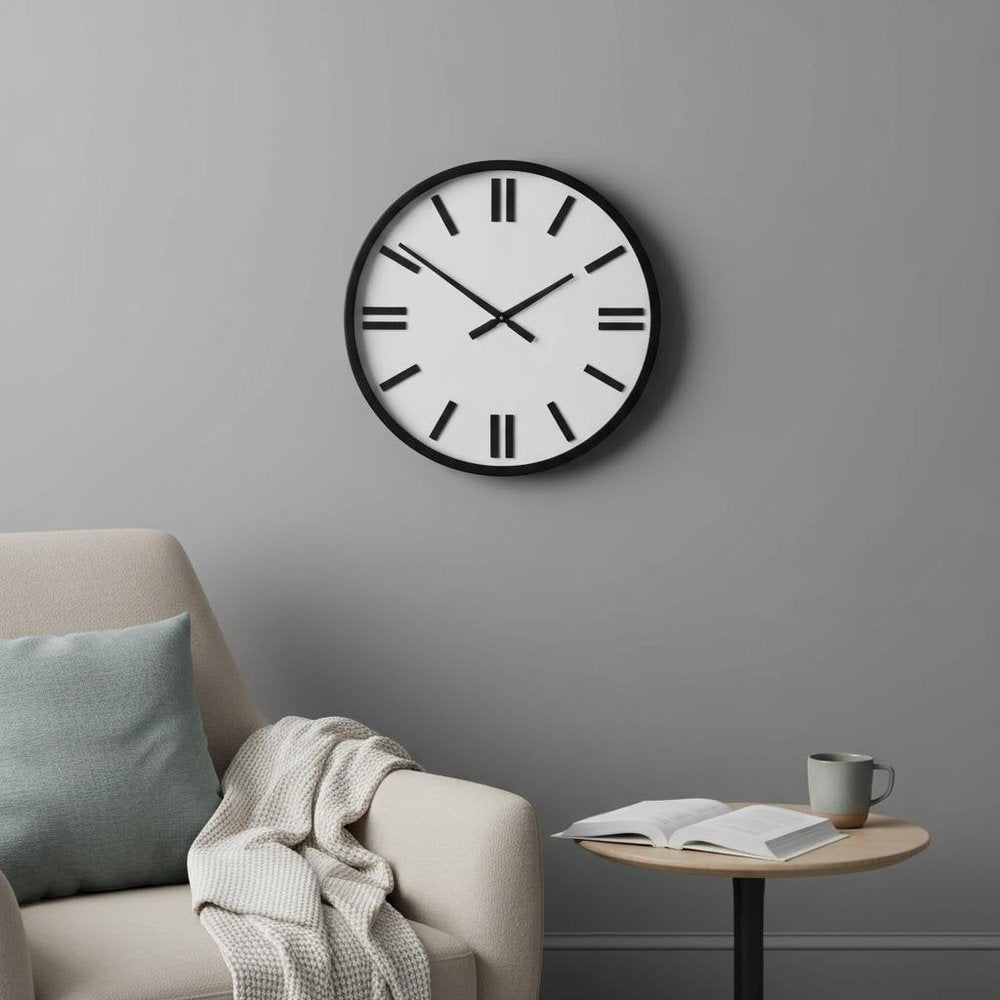 24" Round Large Modern Wall Clock With White Face And Non-Numarical Number  Warm Home View