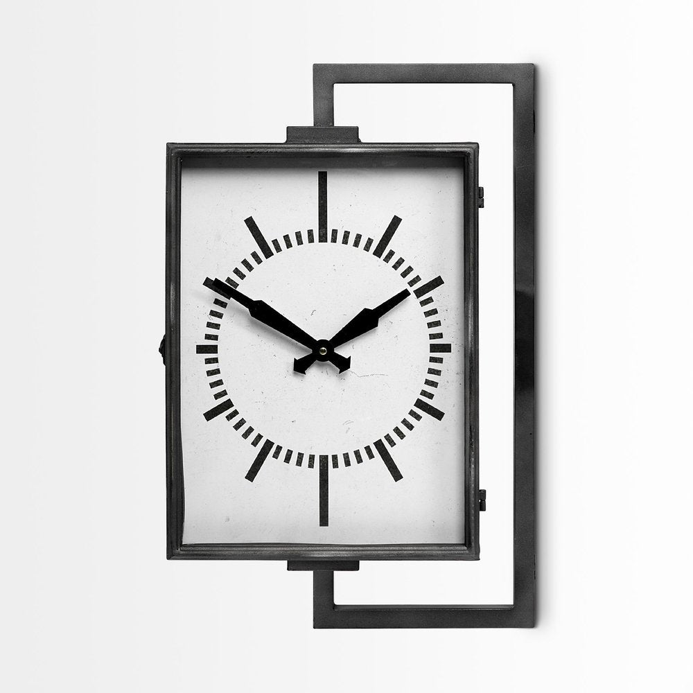 Rectangular Large Black Industrial Style Wall Clock  Warm Home View