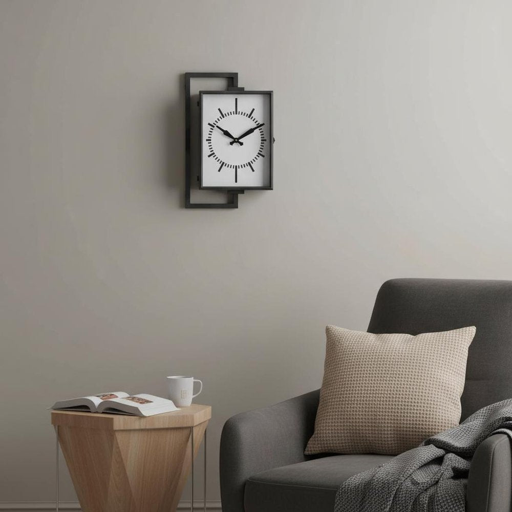 Rectangular Large Black Industrial Style Wall Clock  Warm Home View
