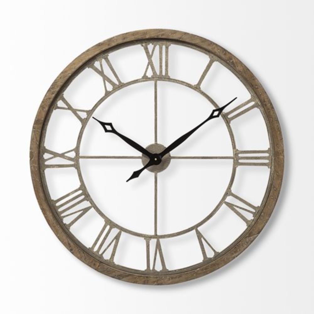 32" Circle Brown Metal Skeleton Wall Clock  Warm Home View