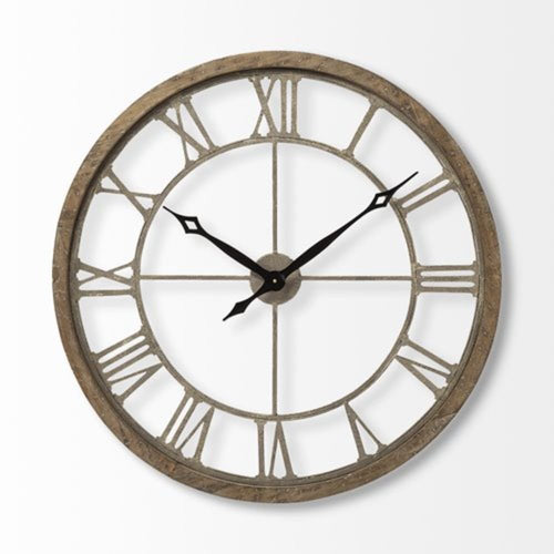 32" Circle Brown Metal Skeleton Wall Clock  Warm Home View