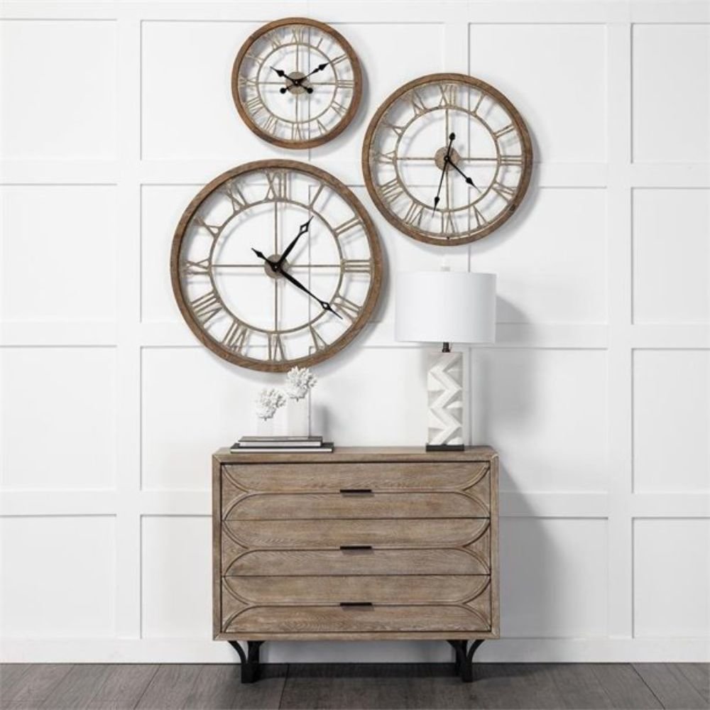 32" Circle Brown Metal Skeleton Wall Clock  Warm Home View