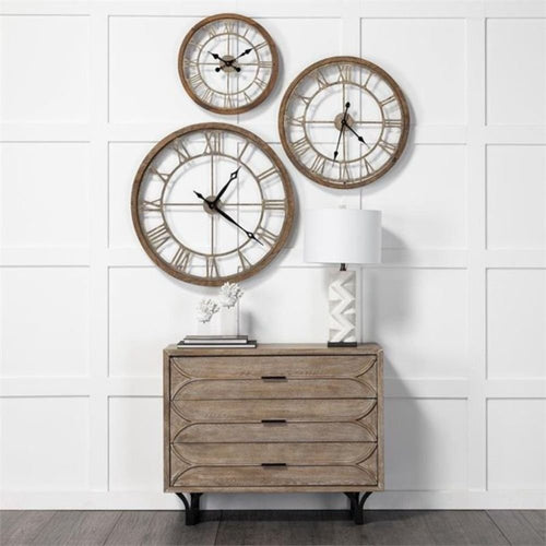 32" Circle Brown Metal Skeleton Wall Clock  Warm Home View